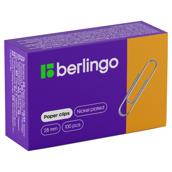 Скрепки 28мм, Berlingo, 100шт., никелированные, карт. упаковка BK2511 115998