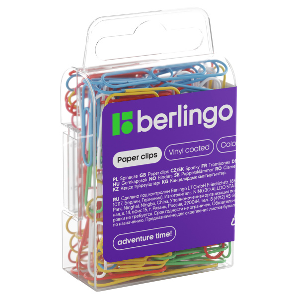 Скрепки 28мм, Berlingo, 100шт., цветные, пласт. упак., европодвес DBs_28130 178811