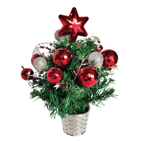 Ель искусственная новогодняя декоративная ЗОЛОТАЯ СКАЗКА 30см, ПВХ, красные/сереб. украшения, 591322