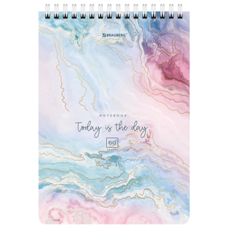 Блокнот А5 (146х206 мм), 60 л., гребень, картон, клетка, BRAUBERG, "Мрамор", 114360 - МСК «Форвард»