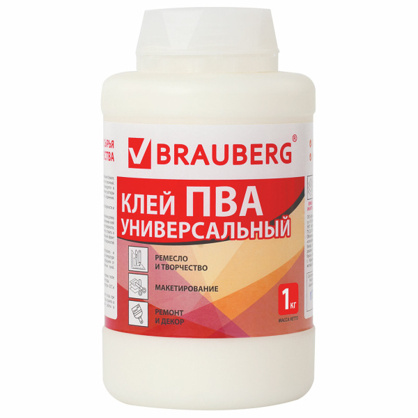 Клей ПВА BRAUBERG 1 кг универсальный (бумага, картон, дерево), 600983