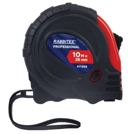 Рулетка измерительная 10 м х 25 мм, обрезиненный корпус, 3 фиксатора, RABBITEX (РАББИТЕКС) Professional, 671359 - МСК «Форвард»