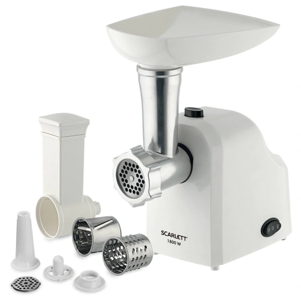 Мясорубка SCARLETT SC-MG45M20, 1800Вт, производ.2кг/мин, 4 насадки, реверс, пластик, белая SC-MG45M2 455882