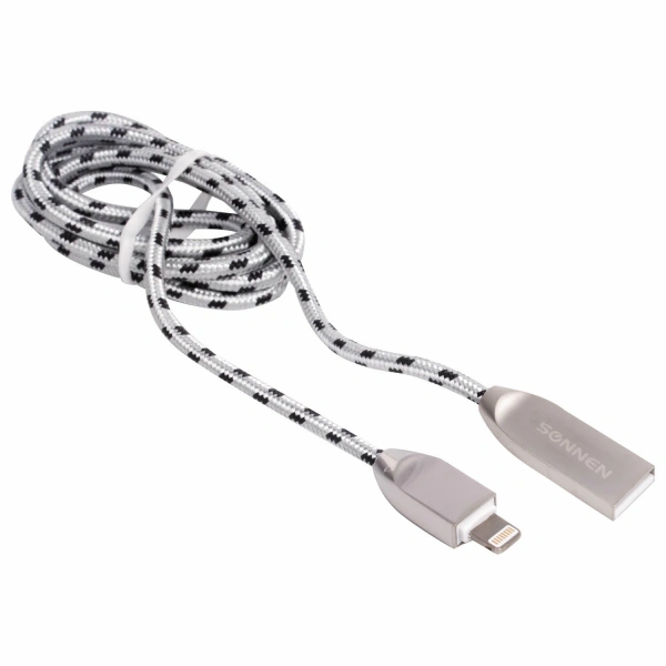 Кабель USB 2.0-Lightning, 1м,SONNEN Premium, медь, для iPhone/iPad, передача данных и зарядка,513126