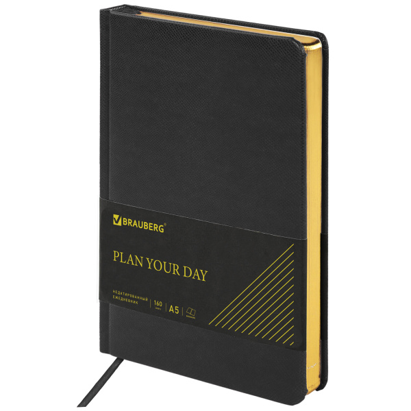 Ежедневник недатированный А5 138х213мм BRAUBERG Iguana под кожу, 160л, черный, 125089