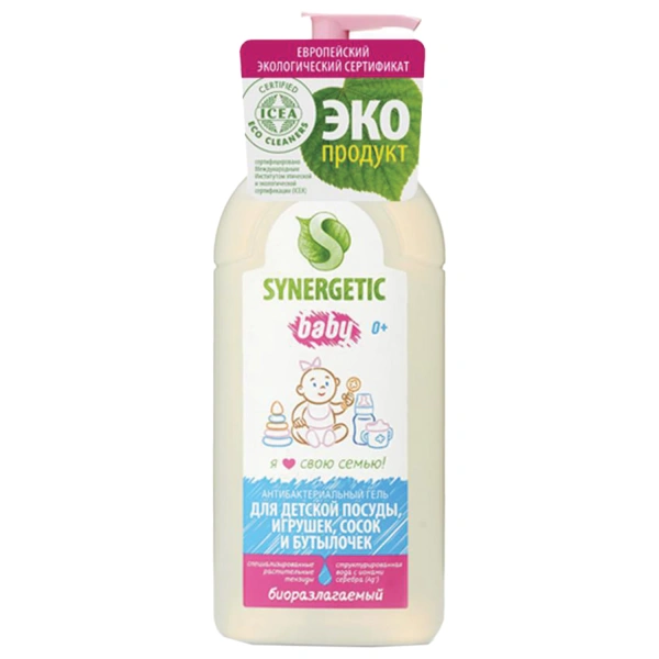 Гель для мытья детской посуды 500мл SYNERGETIC, биоразлагаемый, дозатор, 103054 608031