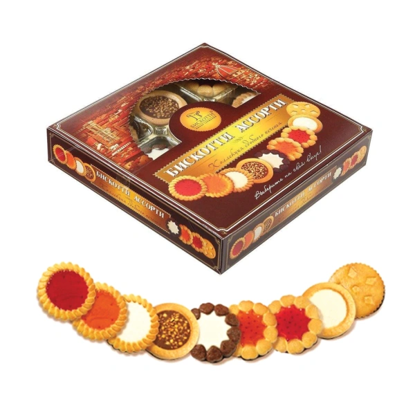 Печенье БИСКОТТИ (Россия) ассорти 9 видов, сдобное, 345г, картонная коробка 620752