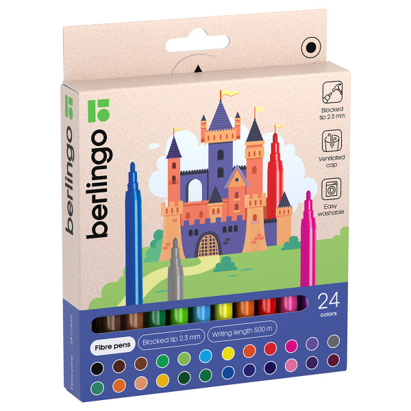 Фломастеры Berlingo "Замки", 24цв., смываемые, картон, европодвес WP00224 229417 - МСК «Форвард»