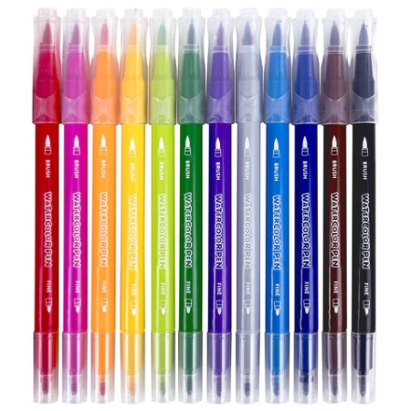 Фломастеры двусторонние с кистью 12 цветов (кисть/классический), СУПЕРКЕЙС, BRAUBERG KIDS, 152188 - МСК «Форвард»