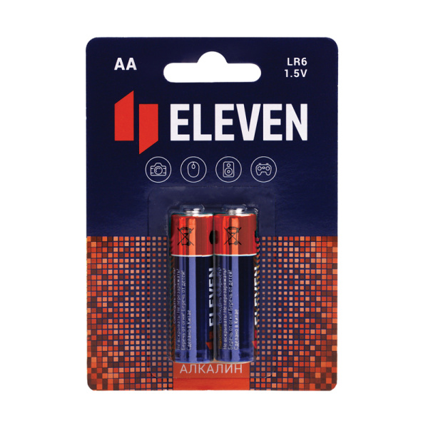 Батарейка Eleven AA (LR6) КОМПЛЕКТ 2шт алкалиновая, BC2 301747