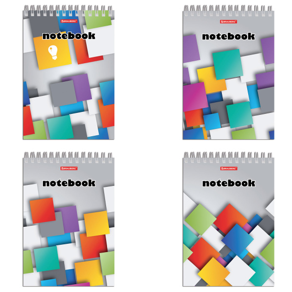 Блокнот А5 146х205мм, 80л, гребень, картон, подложка, клетка, BRAUBERG, Кубы, 129819