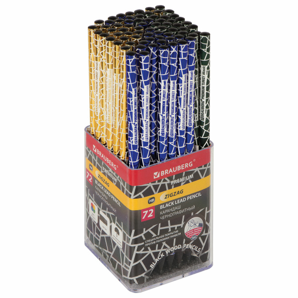 Карандаш чернографитный BRAUBERG PREMIUM TURKEY, 1шт, "Zig Zag Mosaic", НВ, ассорти, дисплей, 181569