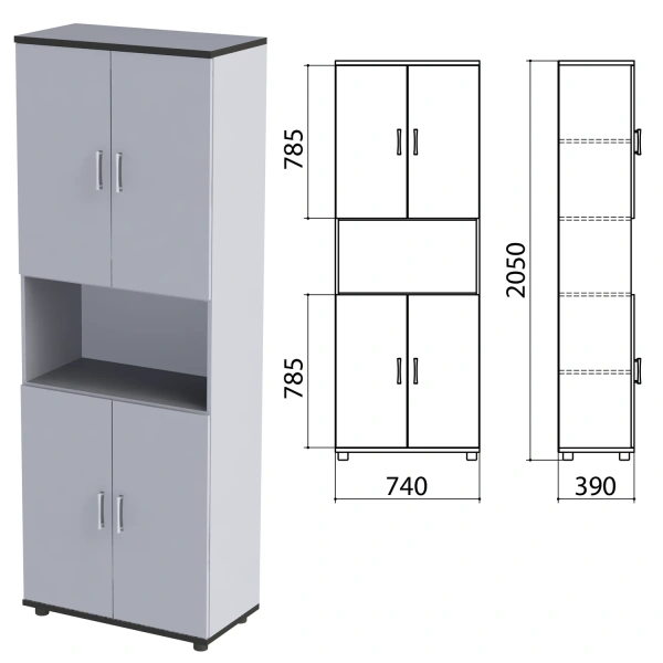 Шкаф полузакрытый "Монолит", 740х390х2050мм, цвет серый (КОМПЛЕКТ) 980083
