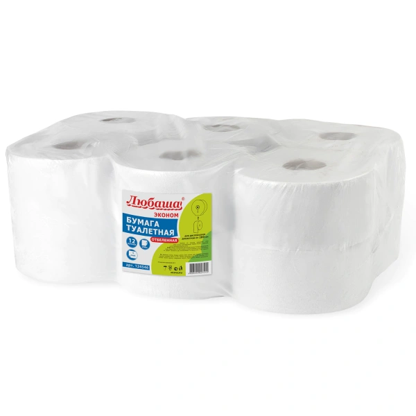 Бумага туалетная 200м, ЛЮБАША (T2), 1-сл, ОТБЕЛЕННАЯ, КОМПЛЕКТ 12рул, 124546 124546 (МП-40)