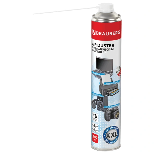 Баллон со сжатым воздухом BRAUBERG ДЛЯ ОЧИСТКИ ТЕХНИКИ 1000мл, 513317