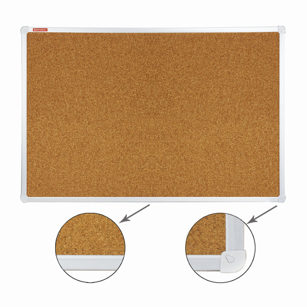 Доска пробковая для объявлений 60х90см, алюминиевая рамка, ГАРАНТИЯ 10 ЛЕТ, РОССИЯ,BRAUBERG, 231712