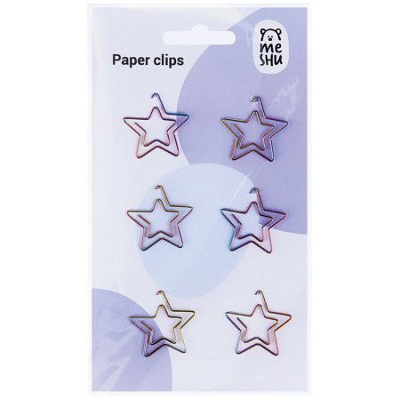 Скрепки фигурные 25мм, MESHU "Stars", 6шт., пакет с европодвесом MS_41585 328215 - МСК «Форвард»