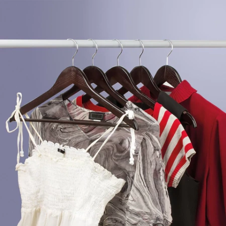 Вешалки-плечики, размер 48-50, КОМПЛЕКТ 5 шт., дерево, перекладина, цвет шоколад, BRABIX "Стандарт", 601162 - МСК «Форвард»