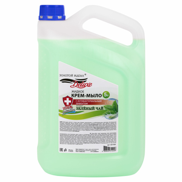 Мыло-крем жидкое c АНТИБАКТЕРИАЛЬНЫМ ЭФФЕКТОМ 5л ЗОЛОТОЙ ИДЕАЛ DELUXE "Зеленый чай", 607499