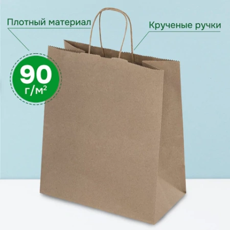 Крафт-пакет бумажный 22х12х25 см, КОМПЛЕКТ 50 шт., крученые ручки, плотность 90 г/м2, LAIMA ECO CRAFT, 609684 - МСК «Форвард»