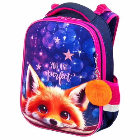 Ранец BRAUBERG PREMIUM, 2 отделения, с брелоком, "Cute fox", LED-ЛАМПОЧКИ, 38х29х16 см, 272019 - МСК «Форвард»