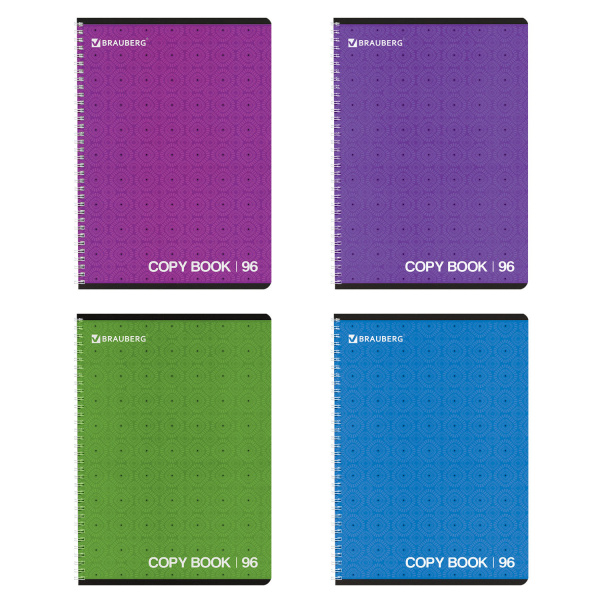 Тетрадь А4 96л. BRAUBERG гребень, клетка, обложка картон, МОНОХРОМ2, 402058