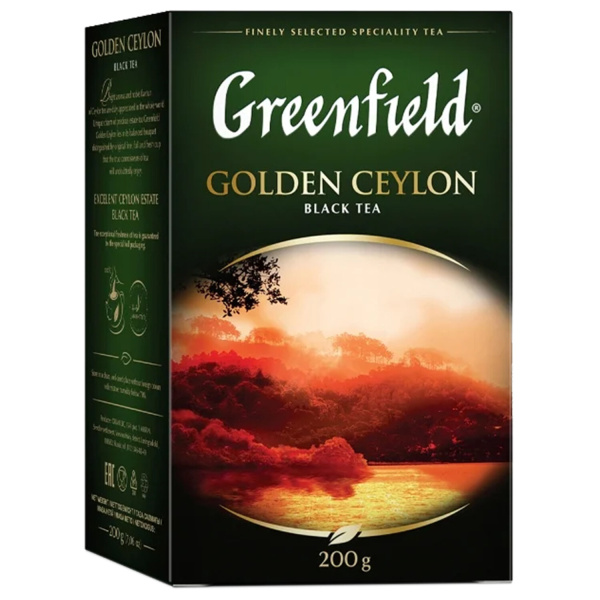 Чай листовой GREENFIELD "Golden Ceylon" черный цейлонский крупнолистовой 200 г,  621973