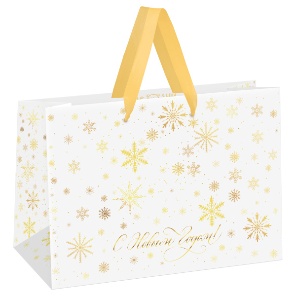 Пакет-коробка подарочный 27*20*13см MESHU "Gold snowflake", фольга, матовая ламинация MS_66259 382400