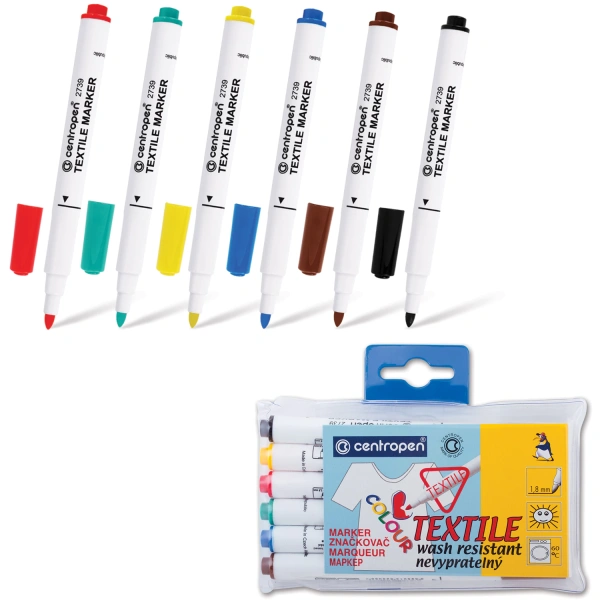 Маркеры для ткани 6 ЦВЕТОВ CENTROPEN "Textile Marker", круглый наконечник, 1,8 мм, 2739/6 5 2739 061  150569