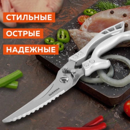 Ножницы-секатор кухонные DASWERK (ДАСВЕРК), 260 мм, фиксатор, зазубренные, металлические, 608902 - МСК «Форвард»