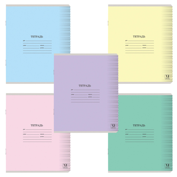 Тетрадь 12л. ЮНЛАНДИЯ КЛАССИЧЕСКАЯ, частая косая линия, обл. картон, АССОРТИ 5 видов, 105650