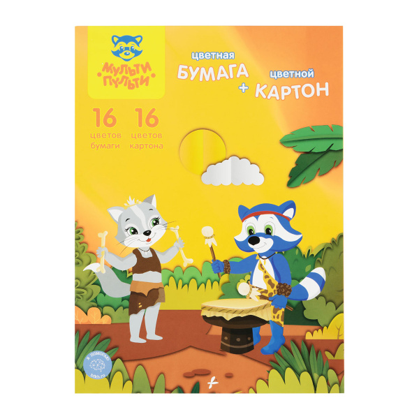 Набор А4 цв. мелов. картона, 16л., 16цв. и цв. двустор. офсет. бумаги, 16л., 16цв., Мульти-Пульти "Приключения Енота", в папке БК16-16_31580 298144 - МСК «Форвард»