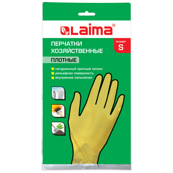 Перчатки хоз. латексные LAIMA "Люкс", МНОГОРАЗОВЫЕ, х/б напыление, плотные, размер S (малый), 600569