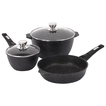 Набор посуды (сковорода 26 см, кастрюля 5 л, ковш 1,7 л, 2 съемных ручки, 2 крышки), МЕЧТА "Гранит Black", 001802 700722 - МСК «Форвард»