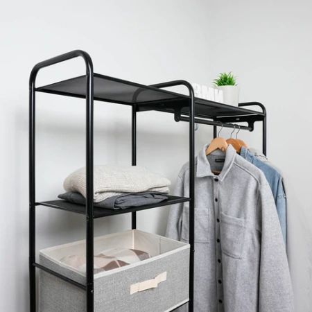 Вешалка-стеллаж ZMI "Валенсия-1", 1555х1090х300 мм, 7 полок, металл, черная, ГСВ1 Ч 700928   - МСК «Форвард»