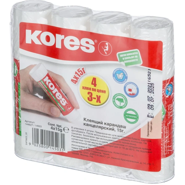 Клей-карандаш Kores 15 г КОМПЛЕКТ 4шт 14503/14500 144627