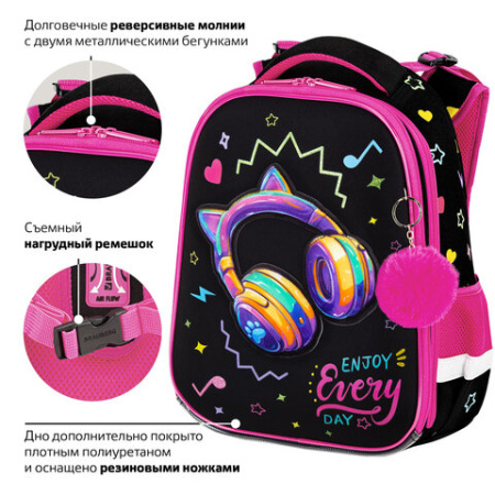 Ранец BRAUBERG PREMIUM, 2 отделения, с брелоком, "Headphones", велюровая нашивка, 38х29х16 см, 273100 - МСК «Форвард»