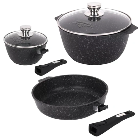 Набор посуды (сковорода 26 см, кастрюля 5 л, ковш 1,7 л, 2 съемных ручки, 2 крышки), МЕЧТА "Гранит Black", 001802 700722 - МСК «Форвард»