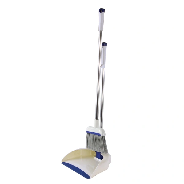 Совок для мусора + щетка, рукоятки 67см, резиновая кромка, сбрасывание, сине-белый, LAIMA, 601473