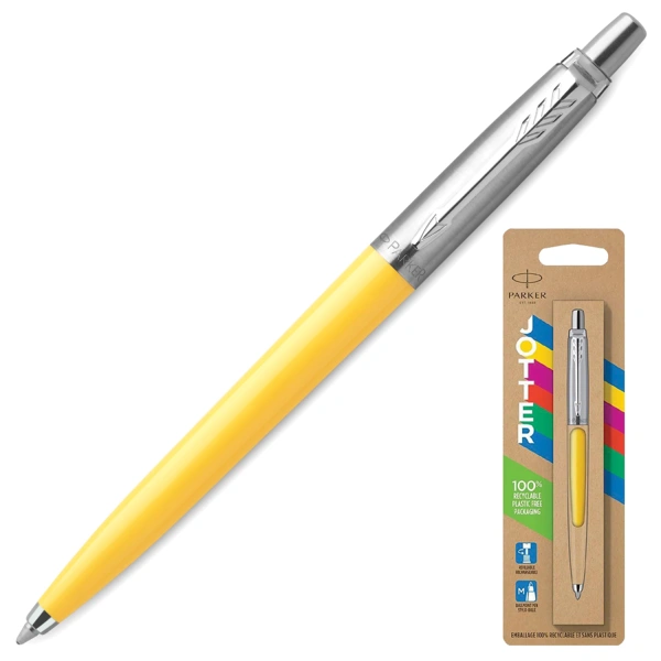 Ручка шариковая PARKER Jotter Orig Yellow, желтый, нержавеющая сталь, блистер, синяя, 2076056 143862