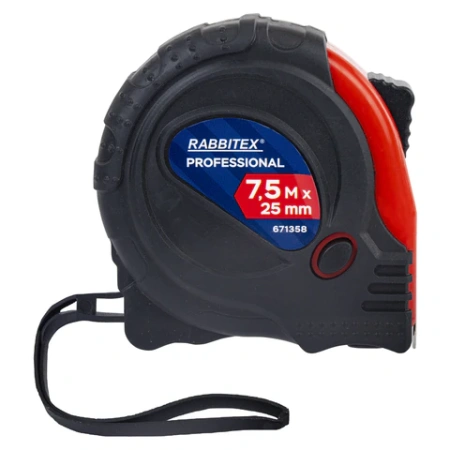 Рулетка измерительная 7,5 м х 25 мм, обрезиненный корпус, 3 фиксатора, RABBITEX (РАББИТЕКС) Professional, 671358 - МСК «Форвард»