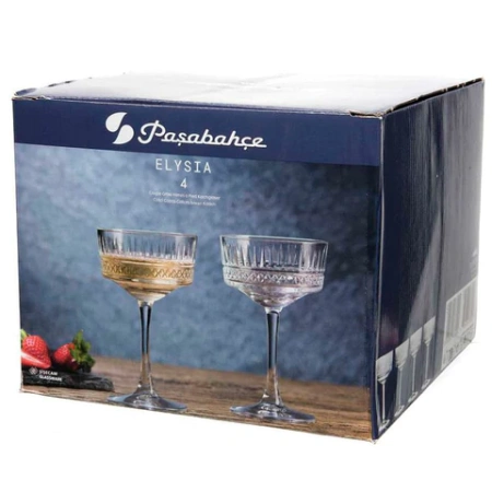 Бокал для шампанского на ножке широкий, 260 мл, КОМПЛЕКТ 4 штуки, стекло, PASABAHCE "ЭЛИЗИЯ", фирменная подарочная упаковка, 440436 700572 - МСК «Форвард»