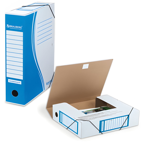 Папка архивная с резинкой А4 (325х250мм), 75мм, до700л, плотн,микрогофрокартон,СИНЯЯ,BRAUBERG,121810