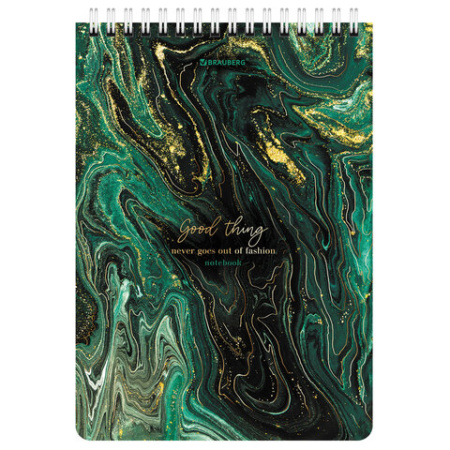 Блокнот А5 (146х206 мм), 80 л., гребень, картон, жесткая подложка, клетка, BRAUBERG, "Marble", 114386 - МСК «Форвард»