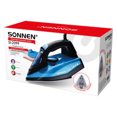 Утюг паровой SONNEN SI-2099, 2400 Вт, керамическое покрытие, антикапля, антинакипь, синий, 456996 - МСК «Форвард»