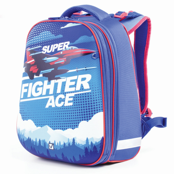 Ранец BRAUBERG EXTRA, 2 отд., анатомич. спинка, доп. объем, мальч., Истребитель, 39х28х19см, 227844