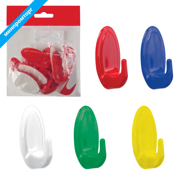 Крючки самоклеющиеся, КОМПЛЕКТ 10 шт, пластиковые, цвет микс / белый ротанг, IDEA, М 2231 602535