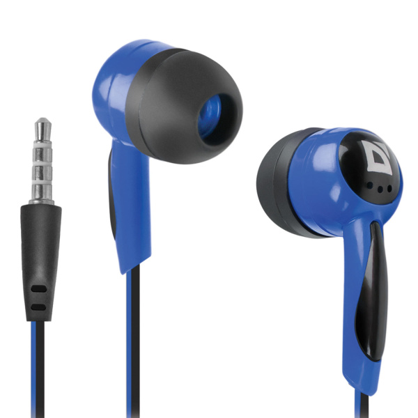 Наушники DEFENDER Basic 604, проводные, 1,1 м, вкладыши, черные с голубыми, 63608 511711
