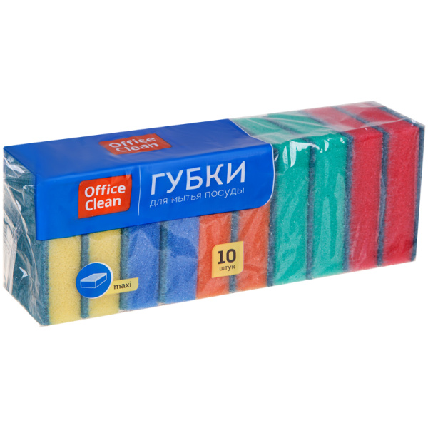 Губки для посуды OfficeClean "Maxi", поролон с абразивным слоем, 9*6,5*2,7см, 10шт 248561