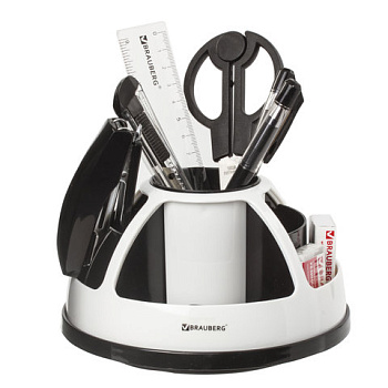 Канцелярский набор BRAUBERG "ULTRA", 10 предметов, вращающаяся конструкция, черно-белый, 236954